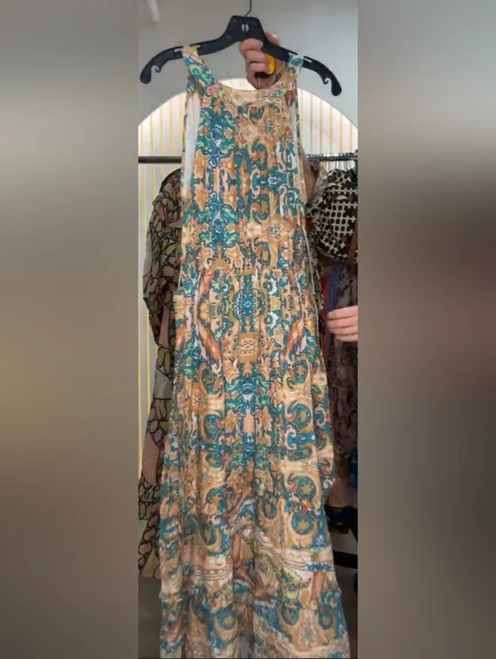 Cleobella Floral Abstract Print Sleeveless Green Patterned Belt Maxi Dress S NWT - Picture 3 of 10